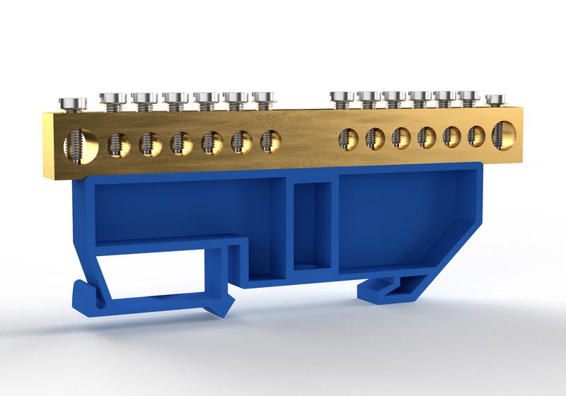 1855439.jpg Шина нулевая на DIN-изоляторе 8х12мм 14 отвер. латунь TOKOV ELECTRIC TKE-BCB-812-14-DIN/N — изображение 1