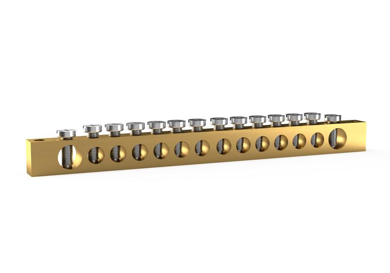 1855451.jpg Шина PEN "земля-ноль" 6х9мм 14 отвер. латунь TOKOV ELECTRIC TKE-BSB-69-14-N/PEN — изображение 1