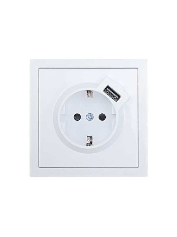 1873351.jpg Розетка 1-м ZIMA IP20 + USB с заземл. механизм бел. LEZARD 704-0288-181 — изображение 1