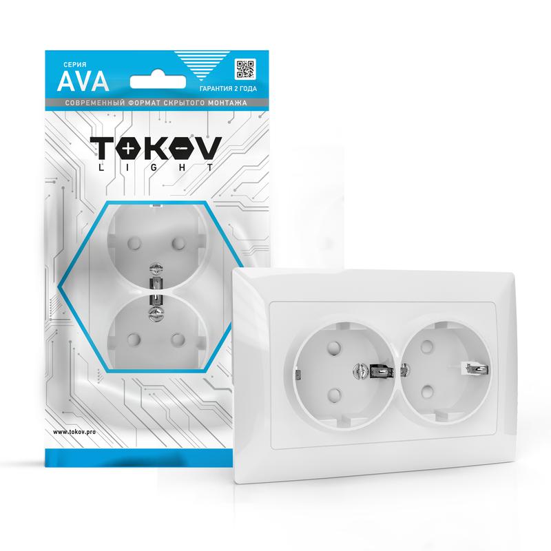 1909899.jpg Розетка 2-м СП AVA 16А IP20 с заземл. защ. шторки в сборе бел. TOKOV ELECTRIC TKL-AV-R2FZSF-C01 — изображение 1