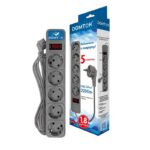 Удлинитель с сетевым фильтром 5х1.8м с заземл 10А IP20 2.2кВт ПВС 3х1 с выкл. сер. DOMTOK 2532 — изображение 2
