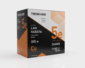 Кабель витая пара U/UTP 4х2х24AWG(0.51мм) кат.5E нг(А)-HF (LSZH) indoor Fluke tested 305м (м) PRO TOKOV ELECTRIC TKP-C06-U42-5E-305-LSZH — изображение 2