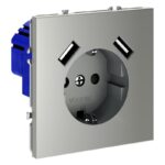 Розетка 1-м СП S70 16А с USB A+A с заземл. защ. шторки механизм сталь Voltum VLS040405 — изображение 2