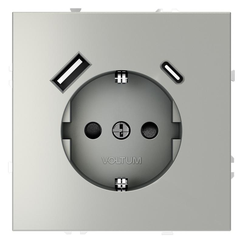 1987269.jpg Розетка 1-м СП S70 16А с USB A+С с заземл. защ. шторки механизм сталь Voltum VLS040505 — изображение 1