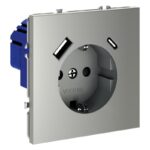 Розетка 1-м СП S70 16А с USB A+С с заземл. защ. шторки механизм сталь Voltum VLS040505 — изображение 2