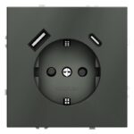 Розетка 1-м СП S70 16А с USB A+С с заземл. защ. шторки механизм титан Voltum VLS040506