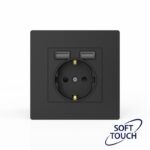 Розетка 1-м СП Pixel IP20 с заземл. с 2-мя заряд. устр. USB тип A+A механизм карбон TOKOV ELECTRIC TKE-PX-R1U2A-C14 — изображение 2