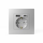 Розетка 1-м СП Pixel IP20 с заземл. с 2-мя заряд. устр. USB тип A+C механизм алюм. TOKOV ELECTRIC TKE-PX-R1U2AC-C03 — изображение 2