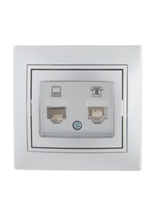 Розетка компьютерная + телефонная 2-м СП Mira RJ45 + RJ11 сер. метал. LEZARD 701-1010-143 — изображение 4
