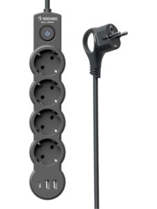 Удлинитель 3х5м с заземл. 10А IP20 USB 2500Вт 220В ПВС 3х1 с выкл. черн. КОСМОС YKsm5m4g-Z-VU10А-B — изображение 4