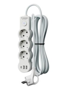 Удлинитель 3х5м с заземл. 10А IP20 USB 2800Вт 220В ПВС 3х1 с выкл. бел. КОСМОС YKsm5m3g-Z-VU10А-W — изображение 2