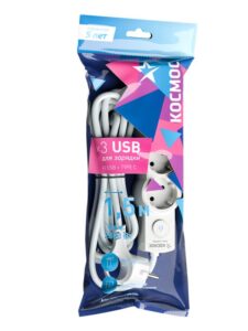 Удлинитель 3х1.5м с заземл. 10А IP20 USB 2800Вт 220В ПВС 3х1 с выкл. бел. КОСМОС YKsm1.5m3g-Z-VU10А-W — изображение 6