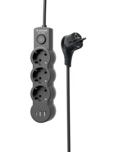 Удлинитель 3х5м с заземл. 10А IP20 USB 2800Вт 220В ПВС 3х1 с выкл. черн. КОСМОС YKsm5m3g-Z-VU10А-B — изображение 7