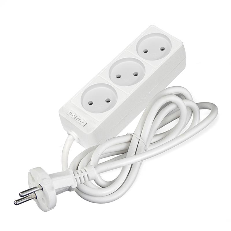 2011649.jpg Удлинитель 3х1.5м без заземл. 10А IP20 2.2кВт ПВС 2х0.75 бел. DOMTOK 2370 — изображение 1