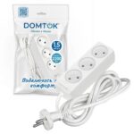Удлинитель 3х1.5м без заземл. 10А IP20 2.2кВт ПВС 2х0.75 бел. DOMTOK 2370 — изображение 3