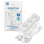 Удлинитель 3х3м без заземл. 10А IP20 2.2кВт ПВС 2х0.75 бел. DOMTOK 2371 — изображение 3