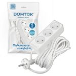 Удлинитель 3х5м без заземл. 10А IP20 2.2кВт ПВС 2х0.75 бел. DOMTOK 2372 — изображение 3