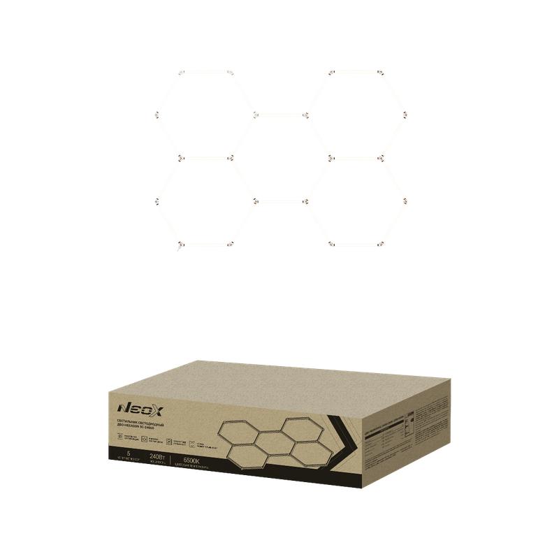 2060588.jpg Светильник светодиодный ДБО-HEXAGON 5С-24065 240Вт 6500К 230В 1628х2380мм 5 сот 0.5м шнур с вилкой NEOX 4690612066622 — изображение 1