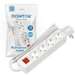 Удлинитель 4х1.5м с заземл. 16А IP20 3х1 с выкл. бел. DOMTOK 2374 — изображение 2