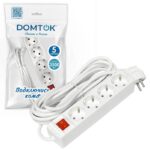 Удлинитель 4х5м с заземл. 16А IP20 3х1 с выкл. бел. DOMTOK 2500 — изображение 2