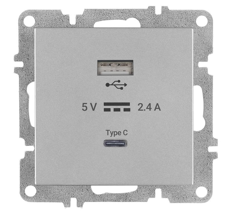 2066411.jpg Розетка LAVIN/KAREN USB + TYPE-C механизм сер. ARVIA 50 03 2000 304 — изображение 1
