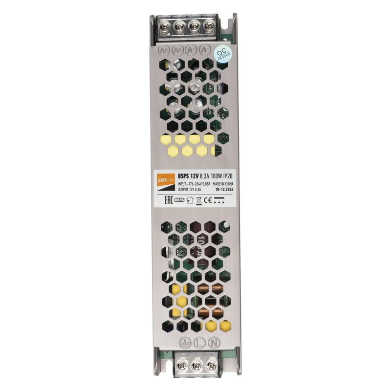 262862.jpg Блок питания для светодиодной ленты 100Вт 8.3А 12В IP20 BSPS метал. JazzWay 1002167A — изображение 1