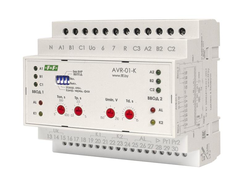 320205.jpg Устройство управления резервным питанием AVR-01-K (2 ввода; 1 нагрузка 35мм 3х400В+N 2х16А 2P IP20 монтаж на DIN-рейке) F&F EA04.006.001 — изображение 1