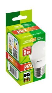 Лампа светодиодная PLED-ECO 5Вт G45 шар матовая 3000К тепл. бел. E27 400лм 230В 50Гц JazzWay 1036957A — изображение 2