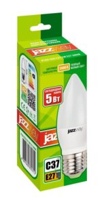 Лампа светодиодная PLED-ECO 5Вт C37 свеча 3000К тепл. бел. E27 400лм 230В JazzWay 2855312A — изображение 2