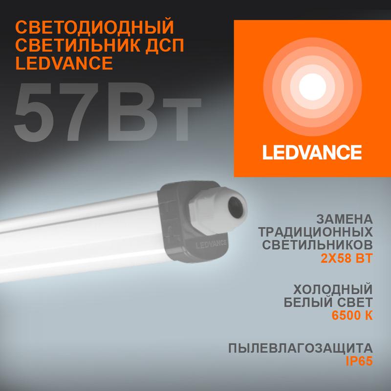 510558.jpg Светильник светодиодный Eco Class Damp Proof Slim 57Вт 6500К IP65 6000лм 1.5м ДСП промышленный накладной/подвесной сер. (аналог ЛСП) LEDVANCE 4058075169166 — изображение 1