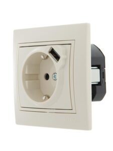 Розетка 1-м СП Mira 16А с заземл. + USB разъем крем. LEZARD 701-0303-181 — изображение 5