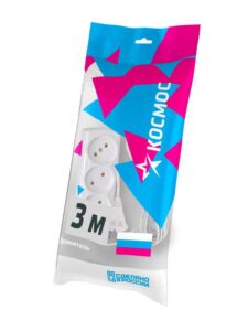 Удлинитель 3х3м 6А IP20 ПВС 2х0.75 КОСМОС YKsm3m-3g(6A)S — изображение 2