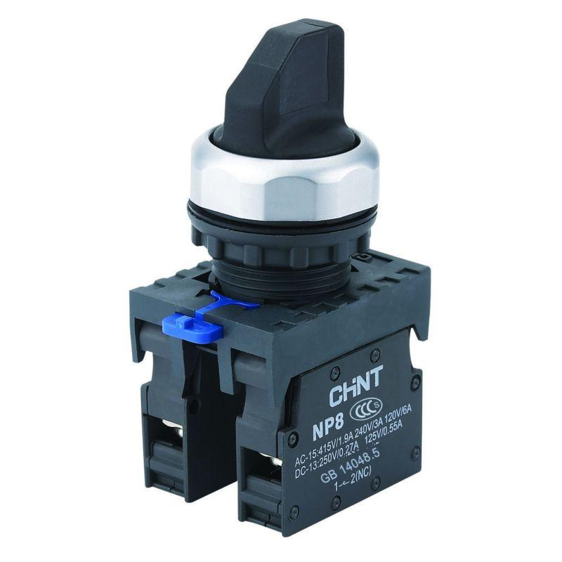 578661_1.jpeg Переключатель NP8-10X/212 2 положения 1НО IP65 с фиксацией без подсветки черн. (R) CHINT 578661 — изображение 1