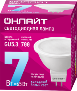 Лампа светодиодная 61 134 OLL-MR16-7-230-6.5K-GU5.3 7Вт 6500К холод. бел. GU5.3 700лм 176-264В ОНЛАЙТ 61134 — изображение 2