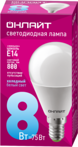 Лампа светодиодная 61 135 OLL-G45-8-230-6.5K-E14 8Вт шар 6500К холод. бел. E14 800лм 176-264В ОНЛАЙТ 61135 — изображение 2