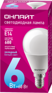 Лампа светодиодная 61 136 OLL-G45-6-230-6.5K-E14 6Вт шар 6500К холод. бел. E14 600лм 176-264В ОНЛАЙТ 61136 — изображение 2