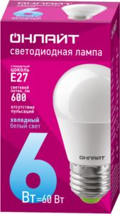 Лампа светодиодная 61 138 OLL-G45-6-230-6.5K-E27 6Вт шар 6500К холод. бел. E27 600лм 176-264В ОНЛАЙТ 61138 — изображение 2