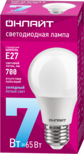 Лампа светодиодная 61 139 OLL-A60-7-230-6.5K-E27 7Вт грушевидная 6500К холод. бел. E27 700лм 176-264В ОНЛАЙТ 61139 — изображение 2