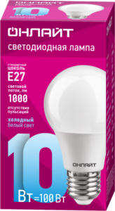 Лампа светодиодная 61 140 OLL-A60-10-230-6.5K-E27 10Вт грушевидная 6500К холод. бел. E27 1000лм 176-264В ОНЛАЙТ 61140 — изображение 2