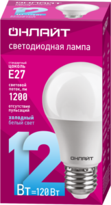 Лампа светодиодная 61 141 OLL-A60-12-230-6.5K-E27 12Вт грушевидная 6500К холод. бел. E27 1200лм 176-264В ОНЛАЙТ 61141 — изображение 2