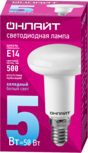 Лампа светодиодная 61 142 OLL-R50-5-230-6.5K-E14 5Вт 6500К холод. бел. E14 500лм 176-264В ОНЛАЙТ 61142 — изображение 2