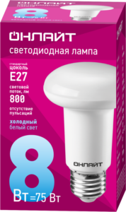 Лампа светодиодная 61 143 OLL-R63-8-230-6.5K-E27 8Вт 6500К холод. бел. E27 800лм 176-264В ОНЛАЙТ 61143 — изображение 2