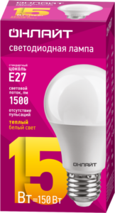 Лампа светодиодная 61 149 OLL-A60-15-230-2.7K-E27 15Вт грушевидная 2700К тепл. бел. E27 1500лм 176-264В ОНЛАЙТ 61149 — изображение 2