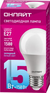 Лампа светодиодная 61 151 OLL-A60-15-230-6.5K-E27 15Вт грушевидная 6500К холод. бел. E27 1500лм 176-264В ОНЛАЙТ 61151 — изображение 2