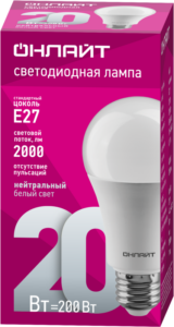 Лампа светодиодная 61 158 OLL-A60-20-230-4K-E27 20Вт грушевидная 4000К нейтр. бел. E27 2000лм 176-264В ОНЛАЙТ 61158 — изображение 2