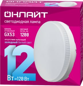 Лампа светодиодная 61 192 OLL-GX53-12-230-6.5K 12Вт таблетка 6500К холод. бел. GX53 1200лм 176-264В ОНЛАЙТ 61192 — изображение 2
