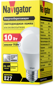 Лампа светодиодная 61 476 NLL-A60-10-24/48-4K-E27 10Вт грушевидная матовая 4000К нейтр. бел. E27 800лм 24-48В низковольтная Navigator 61476 — изображение 3