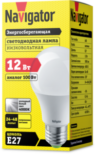 Лампа светодиодная 61 478 NLL-A60-12-24/48-4K-E27 12Вт грушевидная матовая 4000К нейтр. бел. E27 1000лм 24-48В низковольтная Navigator 61478 — изображение 3