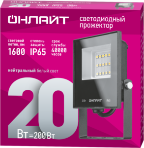 Прожектор светодиодный 61 946 OFL-20-4K-BL-IP65-LED 20Вт 4000К IP65 1600лм черн. ОНЛАЙТ 61946 — изображение 2