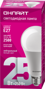 Лампа светодиодная 61 954 OLL-A60-25-230-4K-E27 25Вт грушевидная 4000К нейтр. бел. E27 2500лм 176-264В ОНЛАЙТ 61954 — изображение 2